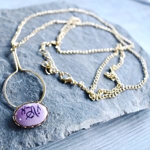 💞💗 Gold Plated Celestial Lavender Stone Symbol Pendant Necklace